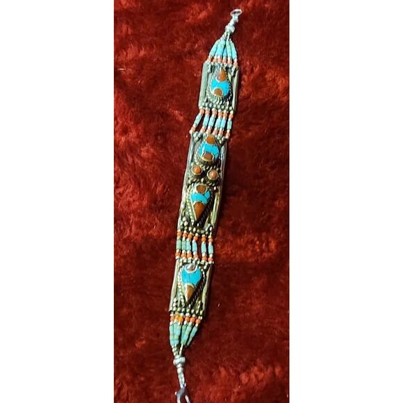 Sterling Silver .925 Coral, Turquoise Bracelet Balinese Made - Picture 1 of 10